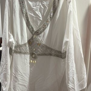 DG2 by Diane Gilman White Long Sleeve Top with Silver Accents